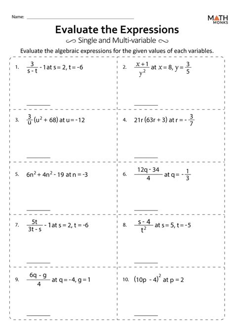 7th Grade Algebraic Expressions Worksheets - Math Monks