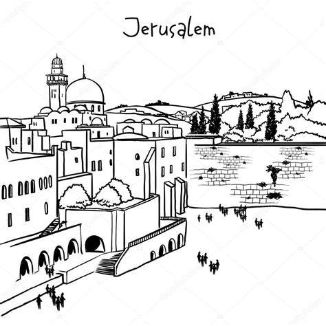 Jerusalem Skyline Drawing Sketch Coloring Page