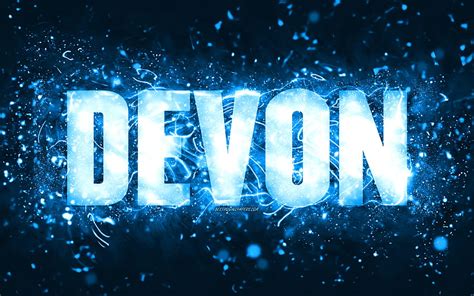Happy Birtay Devon Blue Neon Lights Devon Name Creative Devon Happy Birtay Devon Birtay