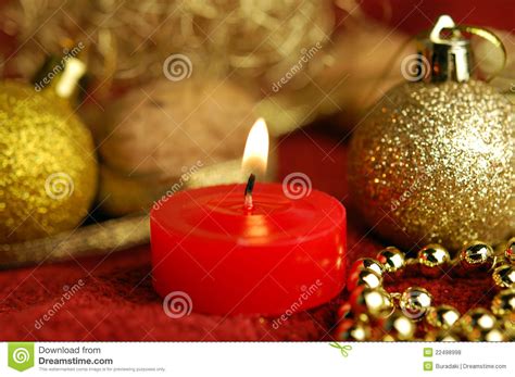 Candle And Christmas Ornaments Stock Photo Image Of Decor
