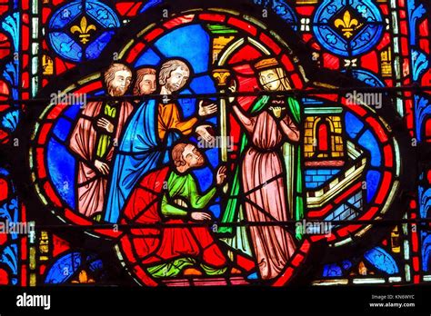 Queen With Followers Medieval Life Stained Glass Saint Chapelle Paris