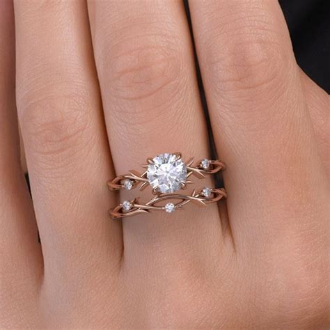 1 Ct Dainty Twig Engagement Ring Set Moissanite Gold Wedding Etsy
