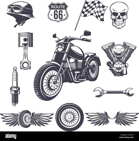 Vintage Motorcycle Elements Collection With Motorbike Helmet Skull
