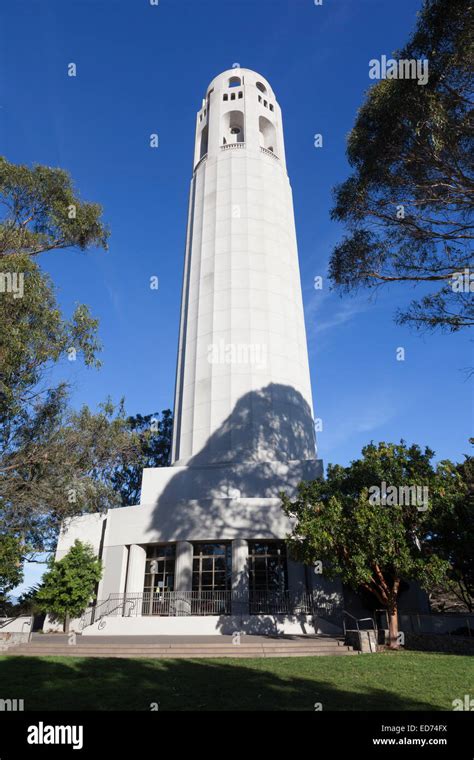 Coit Tower In San Franciscos Telegraph Hill Neighborhood Stock Photo