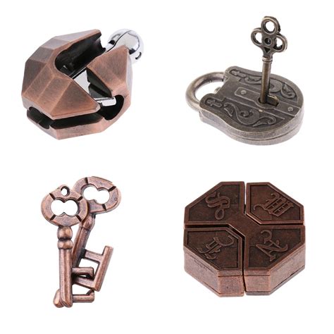 4pcs Chinese Lock Puzzle Metal Brain Teaser Iq Test Toys For Adults