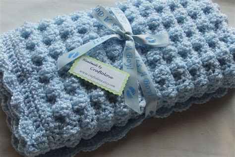 Baby Boy Blanket Crochet Baby Blanket Soft Blue Puffy
