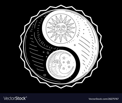 Hand Drawn Yin Yang Symbol Sun And Moon With Face Vector Image