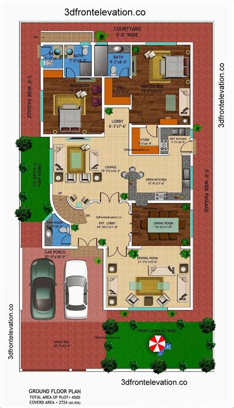 Browse the plan collection&#39;s over 22,000 house plans to help build your dream home! 3D Front Elevation.com: 1 kanal house drawing , floor ...