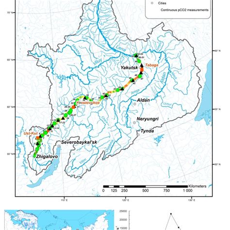 Map Of The Studied Lena River Watershed With Continuous Pco2