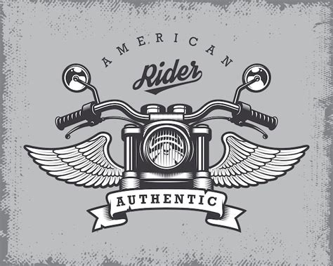 Free Vector Vintage Motorcycle Print With Motorcycle Wings And