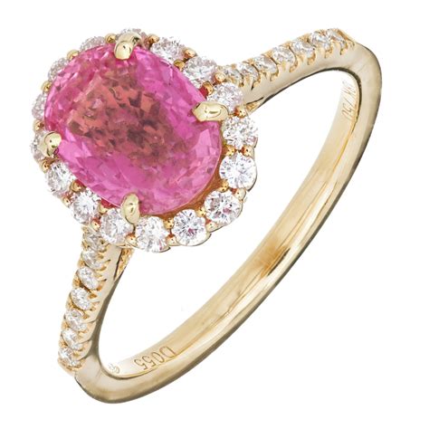 Engagement Pink Sapphire 241ct Oval Halo 18k 55ct Diamond Ring