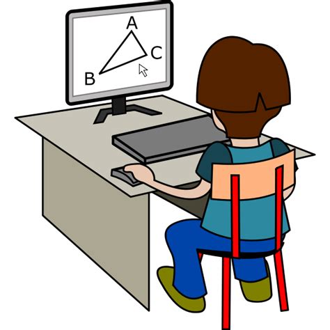 Boy Using Computer Vector Drawing Free Svg