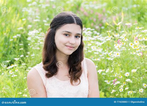 Girl Sits On Richly Meadow Stock Image Image Of Countryside 77420883