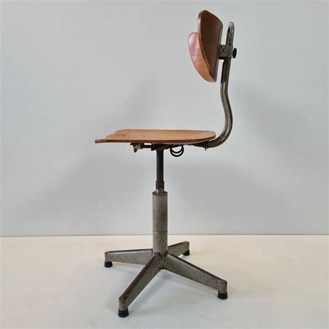 Mid Century Industrial Adjustable Swivel Drafting Table Chair 1950s