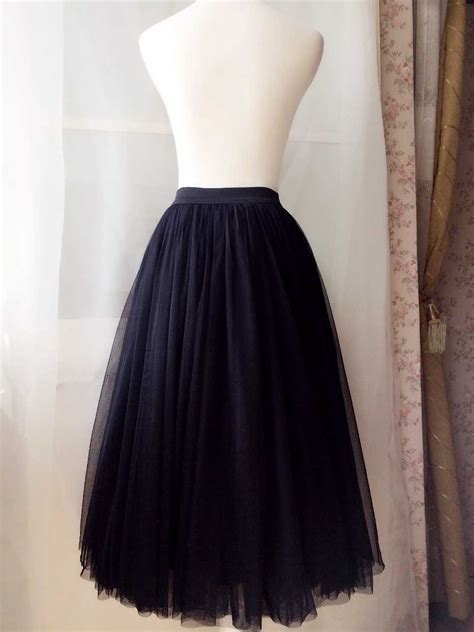 Full Black Maxi Tulle Skirt Floor Length Tulle Skirt Women High Waisted