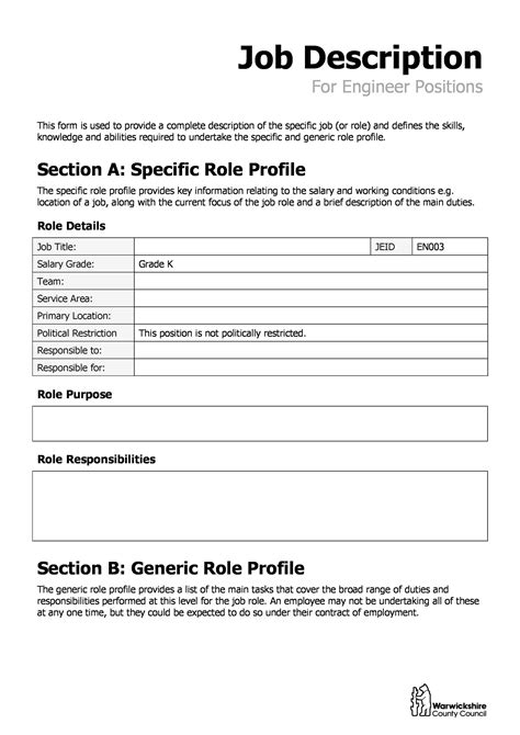 Job Profile Template For Your Needs