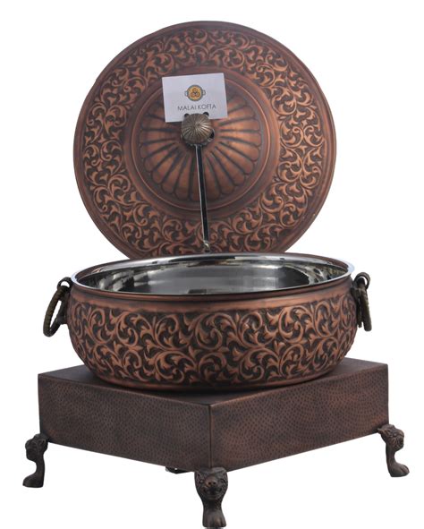 Smokey Copper Flower Embossed Handi With Heritage Chowki And Clamp Lid Holder At Rs 21250piece