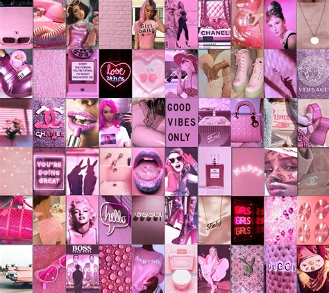 boujee aesthetic wall collage kit digital download 60pcs pink purple wall colage kit boujee