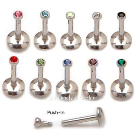 1pc 16g 516 38 316l Surgical Steel 2mm Gem Push In Top Labret