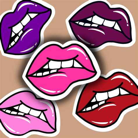 lip biting lip gloss sticker vinyl decal single or pack etsy