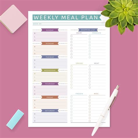 Weekly Meal Plan Shopping List Template Printable PDF