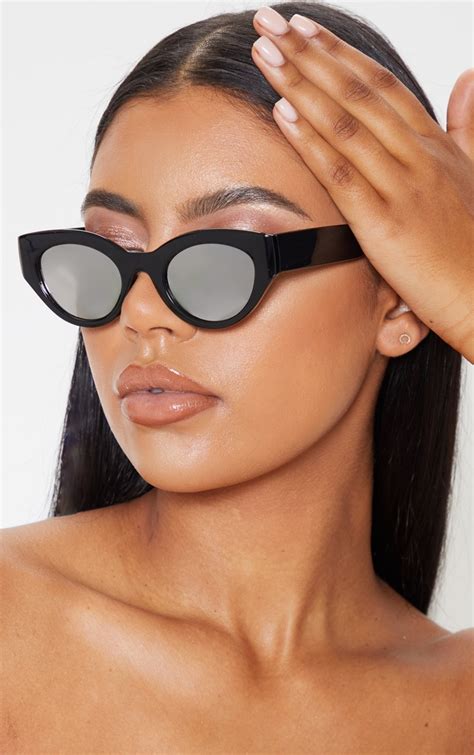 Black Cat Eye Revo Lens Sunglasses Prettylittlething Usa