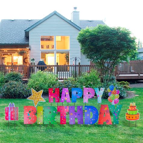 Large Happy Birthday Yard Signs With Stakes Colorful 20inch Etsy