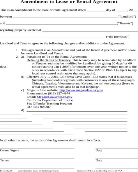 The tenant is commonly required to pay the security deposit (if any) and 1st month's rent prior to. Download Amendment to Lease or Rental Agreement for Free - FormTemplate