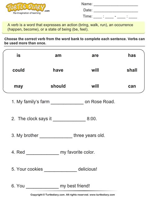 Fill in the Blanks with Is Am or Are | Turtle Diary Worksheet
