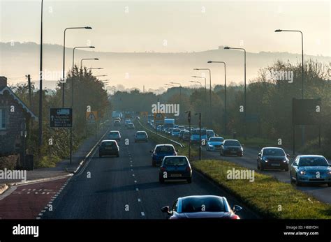 Morning Rush Hour Traffic On A4 Road Near Bath England Uk Stock Photo