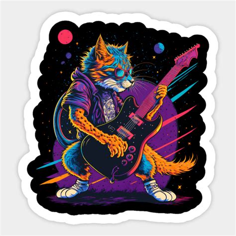 Retrowave Rockstar Cat Retrowave Cat Sticker Teepublic