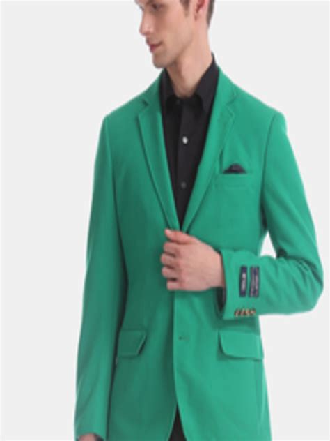 Buy Arrow Men Green Solid Tailored Fit Single Breasted Blazer Blazers