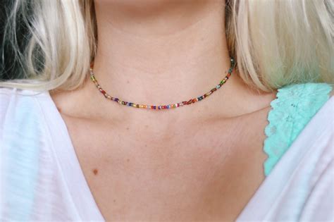 Rainbow Glass Beaded Choker Necklace Bohemian Choker Necklace Etsy