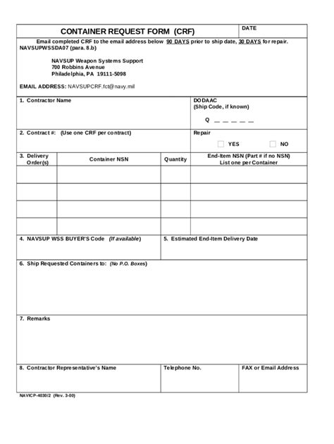 Container Request Crf United States Navy Doc Template Pdffiller