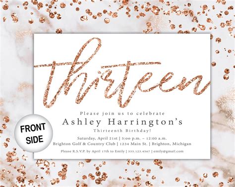 13th birthday invitation rose gold thirteenth birthday etsy