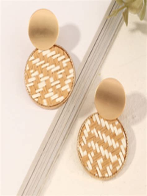 Buy URBANIC Gold Toned Beige Basketweave Textured Circular Drop