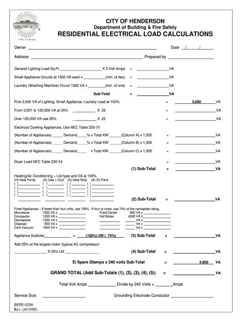 Residential Load Calculation Worksheet