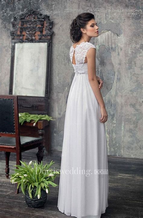 Empire Cap Sleeve Chiffon Dress With Pleats And Appliques Bohemian