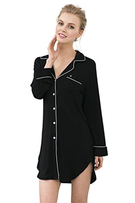 Suntasty Womens Nightwear Sleepwear Long Sleeve Nightshirt(Black,XS
