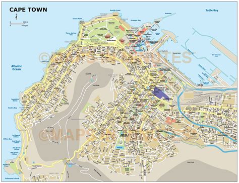 Squares, landmarks and more on interactive online satellite. Cape Town city map in Illustrator and PDF digital vector maps