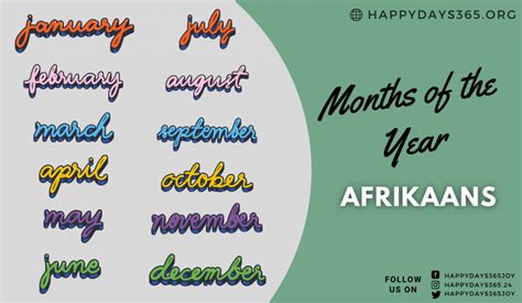 Months Of The Year In Afrikaans Months In Afrikaans Happy Days 365