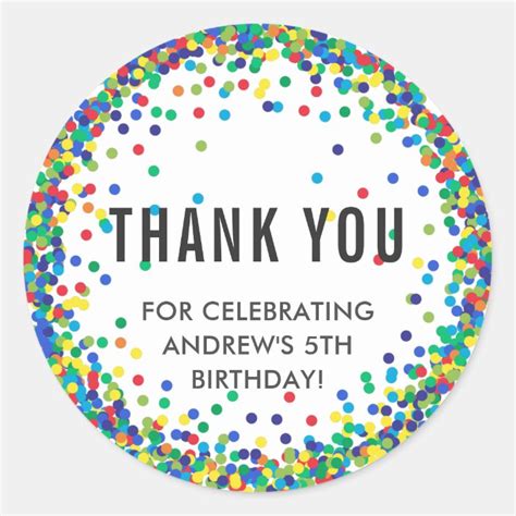 Colourful Birthday Party Thank You Stickers Zazzle