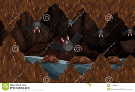 Undergrounf Cave With Bats Stock Vector Illustration Of Caves 121990807