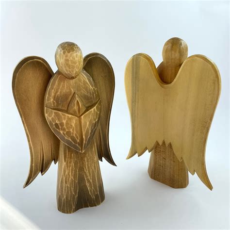 Wood Carved Angel Decor Wooden Angel Figurine Religious Etsy