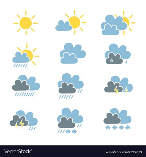 Set Of Weather Forecast Icon In Simple Flat Style Vector Image