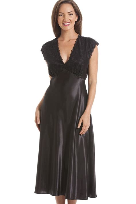 Camille Luxury Black Lace Satin Chemise Night Gown Satin Dresses Dresses