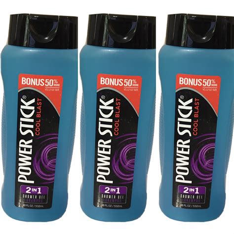 3 Packs Power Stick Cool Blast Shower Gel And Shampoo 2 In 1 18 Oz Each