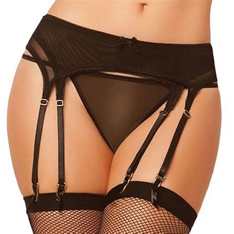 okdeals women sexy lingerie garters bow perspective thigh highs stockings garter belt lady