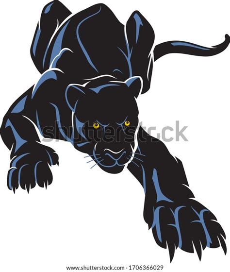 Black Panther Crouching Hunt Large Predator Stock Vector Royalty Free
