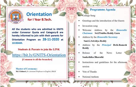 Ibtech 2020 Orientation Programme Invitation Gnarayanamma